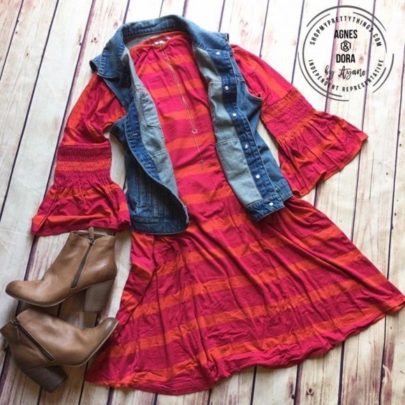 XL Orange Magenta Stripe Walker Dress - Picture 2 of 3